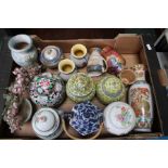 A box of domestic pottery to include modern Oriental examples