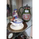 Four pieces of china to include Royal Doulton "Curly Knob" figurine