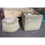 A cast square formed planter of woven basket design, together with a novelty planter in the form of