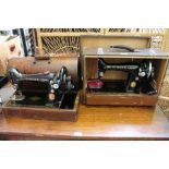 Two Singer sewing machines cased