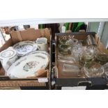 A box containing "Indian tree" table wear and a box of glass ware various