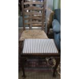 A rustic ladder back single chair with strung seat