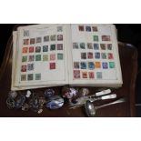 A stamp album and contents, two Léa Stein brooches, micro mosaic examples, etc.