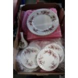 Two boxes containing Royal Albert Lavender Rose patterned tea and dinner wares