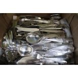 A Silver spoon & set of six enamelled spoons and a selection of plated cutlery