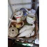 A box of mixed domestic pottery and porcelain