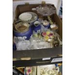 A box containing Wedgwood jasperwares, glassware, etc