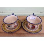 A pair of French pottery cups & saucers 1930s Deco style