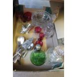 A box of glass ware to include decanters & cranberry glass