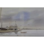 Late 20th century British School, "Moored Yachts", watercolour,