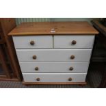 A modern part pine chest of five drawers