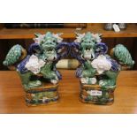 A pair of Chinese polychrome glazed pottery Temple Guardians