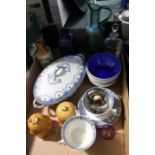 A box containing mixed domestic china and glassware