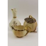 A Royal Worcester blush ivory ground, cream jug & sugar bowl, together with Worcester vase