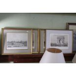 Four French architectural prints in gilt frames