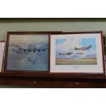 A Lancaster Bomber print, by Coulson, together with a Brian Knight print of Spitfires