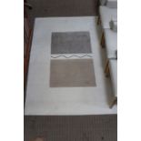 A modern graphic patterned, cream ground floor rug