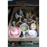 A box of domestic pottery and porcelain to include an antique Spode pedestal sauce pot