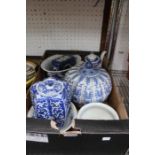 A selection of blue & white decorated pottery, to include modern Oriental examples
