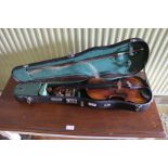 A violin with bow in a case