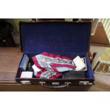 A masons briefcase containing a jewelled sash and other masonic jewels (some boxed)