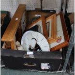 A selection of decorative items to include wall clocks, and musical boxes