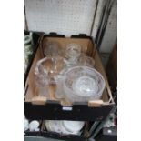 A box of domestic glassware, to include a Swedish full lead crystal plain octagonal bowl