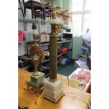 Brass Corinthian lamp on onyx base together with one other