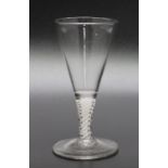 An 18th century opaque twist cordial glass, two piece construction circa 1770