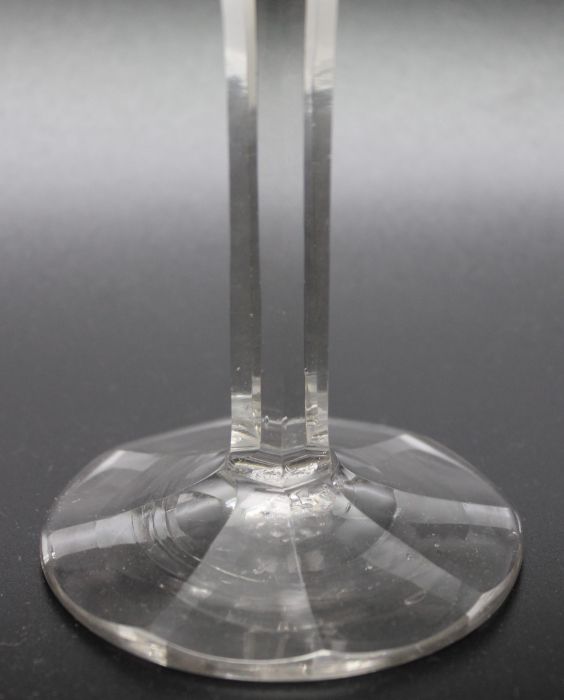 An 18th century panel cut stem wine glass with polished postil, circa 1790 - Image 6 of 6