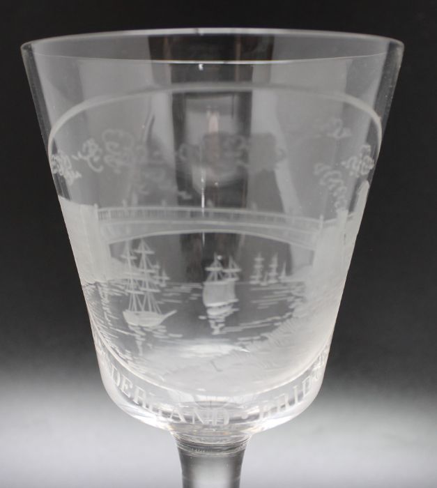 A Georgian wheel engraved "Sunderland Bridge" wine goblet - Image 2 of 6