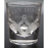 A rare Victorian Masonic glass Derby Lodge 1026, circa 1840