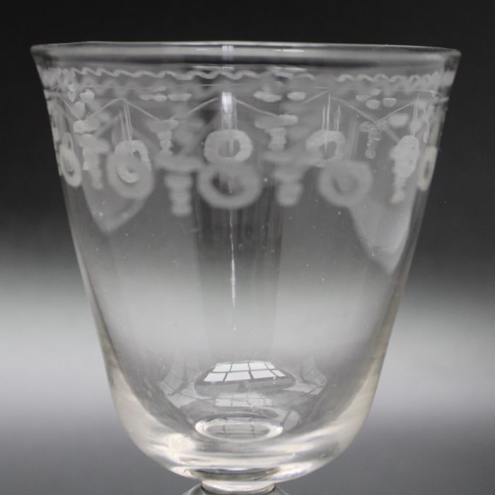 An early 18th century hollow stem wine glass, acid etched decoration circa 1750 - Image 3 of 3