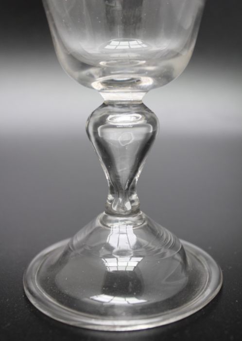 An early 18th century hollow stem wine glass, acid etched decoration circa 1750 - Image 2 of 3