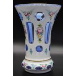 A 19th century bohemian hand painted opaque and cut glass vase blue ground circa 1880