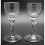 A pair of 18th century facet stem wine glasses, OXO pattern circa 1780