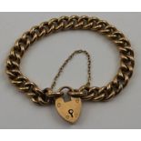 A 9ct gold bracelet with padlock clasp, weight: 15.6g
