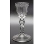 An 18th century facet stem single knop OXO glass, pattern engraving circa 1790