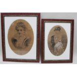 Two charcoal & chalk drawings, one the Queen of Scots, the other a Grecian lady with urn