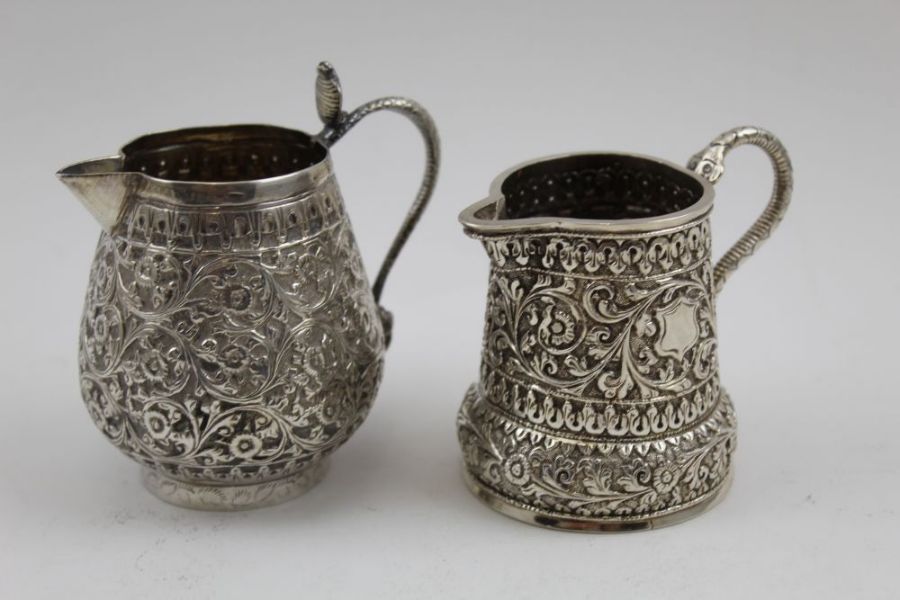 Two Indian Kutch silver cream jugs, c.1890, 201g