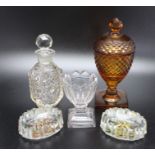 A collection of glassware including Georgian cut amber glass, bowl & cover