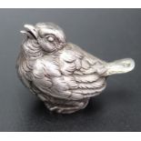 A French cast silver chick salt, 3cm high, bears hallmark on tail, 25g