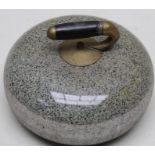 A Scottish polished granite curling stone, with brass & wooden handle, 26cm diameter