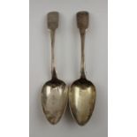 William Welch, a pair of silver serving spoons, fiddle pattern handles, monogramme