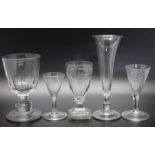 A selection of five glasses to include a Georgian small engraved rummer c.1800