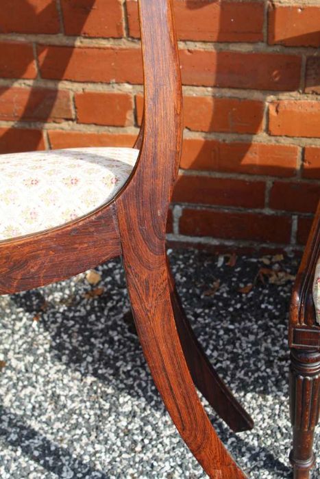 A set of four William IV simulated rosewood single dining chairs, pierced backs, on turned & fluted - Image 5 of 5