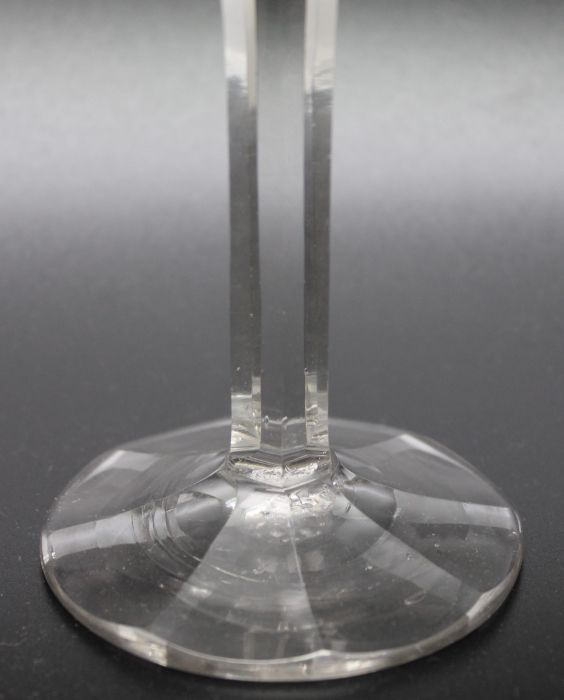 An 18th century panel cut stem wine glass with polished postil, circa 1790 - Image 3 of 6