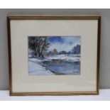 Peter Toms RSMA (1940-2021) - 'Ice on the Pond', mixed media, signed & titled verso