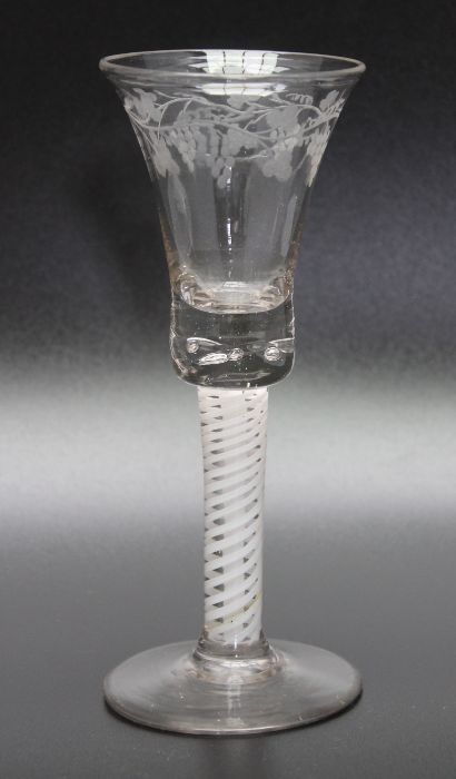 An 18th century engraved opaque twist glass, circa 1770 foot possibly reduced