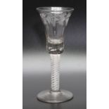 An 18th century engraved opaque twist glass, circa 1770 foot possibly reduced
